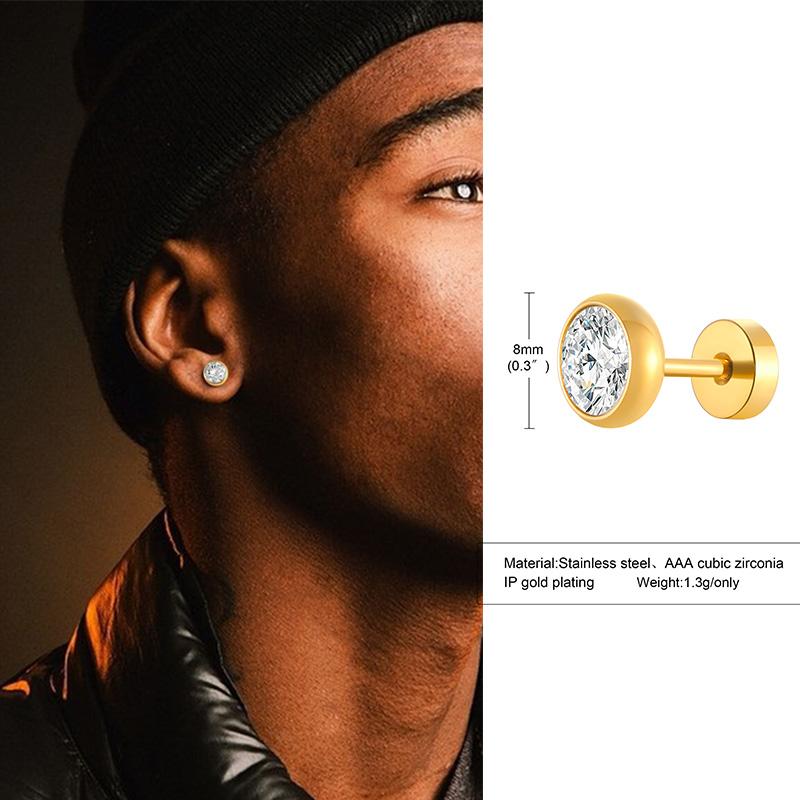 Round CZ Stud Earrings, Screw back Cz Studs, Sleeper Cz Studs, Unisex Jewelry