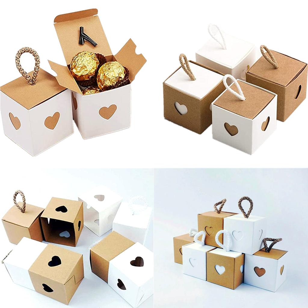 50pcs Kraft  Paper  Gift Box Recyclable Beautiful Simple Heart-to-heart Design Retro Candy Packaging Box For Gift Wrapping