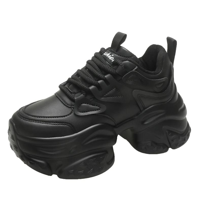 

Модные каблуки 7,5 см Осенние массивные кроссовки для женщин 2024 Новая повседневная платформа для ходьбы Спортивная обувь Женская Толстая подошва Папины кроссовки Женские 34 чёрный