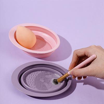 Reinigungswerkzeug für Make-up-Pinsel, faltbare Silikonschüssel, Beauty-Ei, Schwamm, Puderquaste, Waschen, tragbare Peelingmatte mit Trockengestellnetz