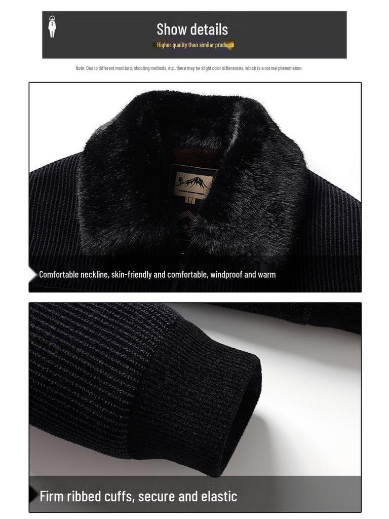 Men's Chenille Wool Jacket - Autumn/Winter, Plus Velvet, Thickened, Warm, for Middle-aged and Elderly