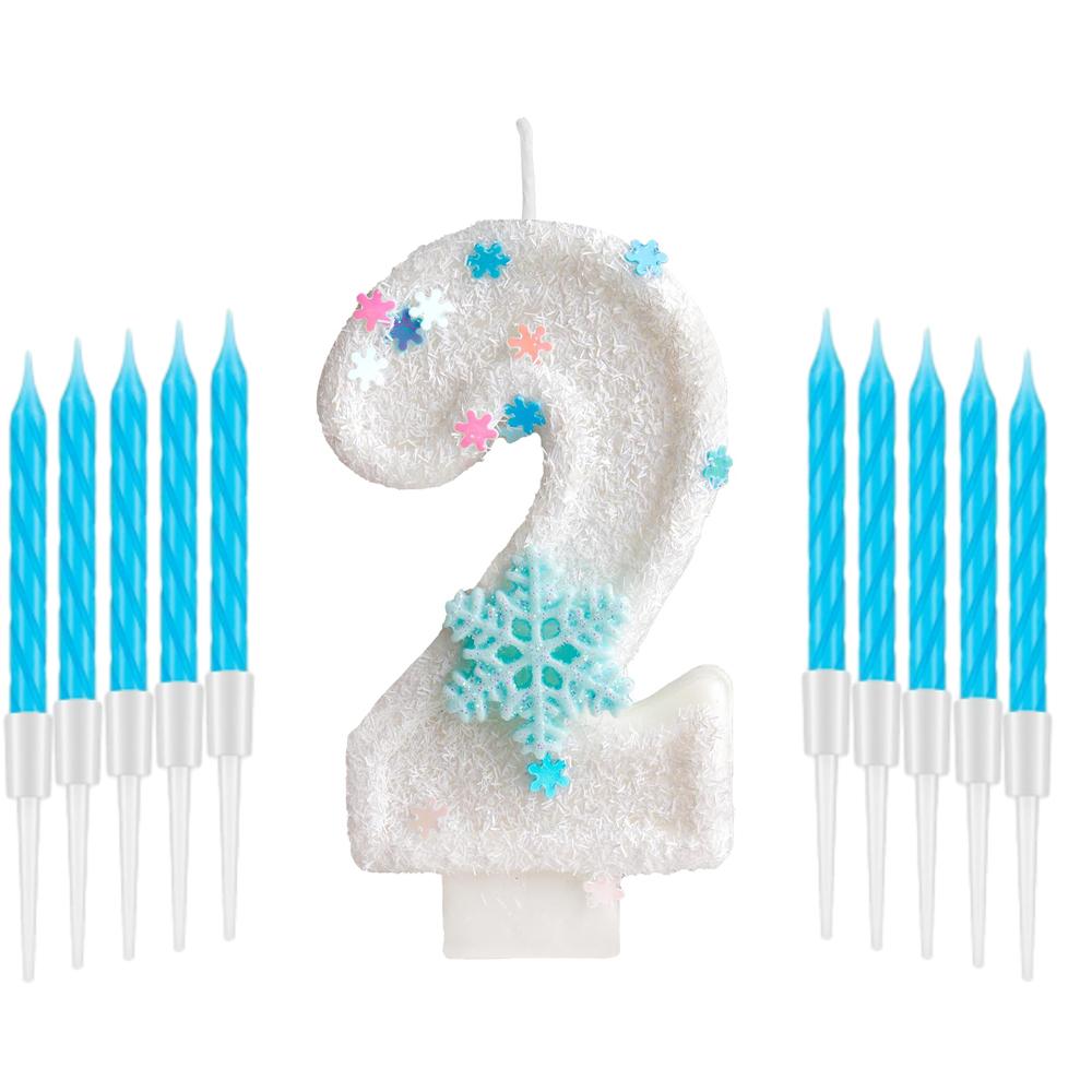 11pcs White Frozen Snow Themed Birthday Candles,White Snow Snowflake 0-9 Party Supplies,Winter Frozen Birthday Party Decorations