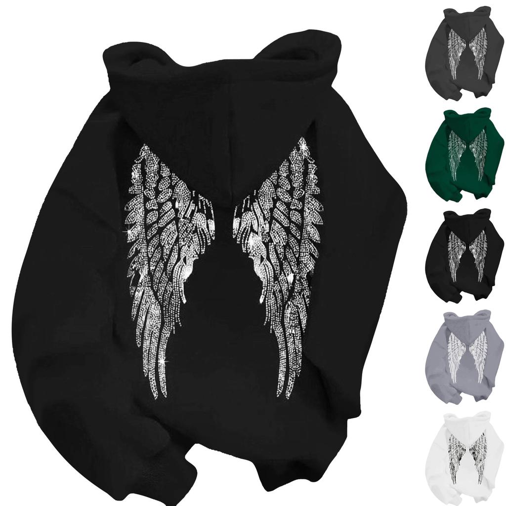 Women's Casual Pullover Hoodie Long Sleeve Sweatshirt Lightweight Soft Fabric Comfortable Fit with Wing Pattern on Back