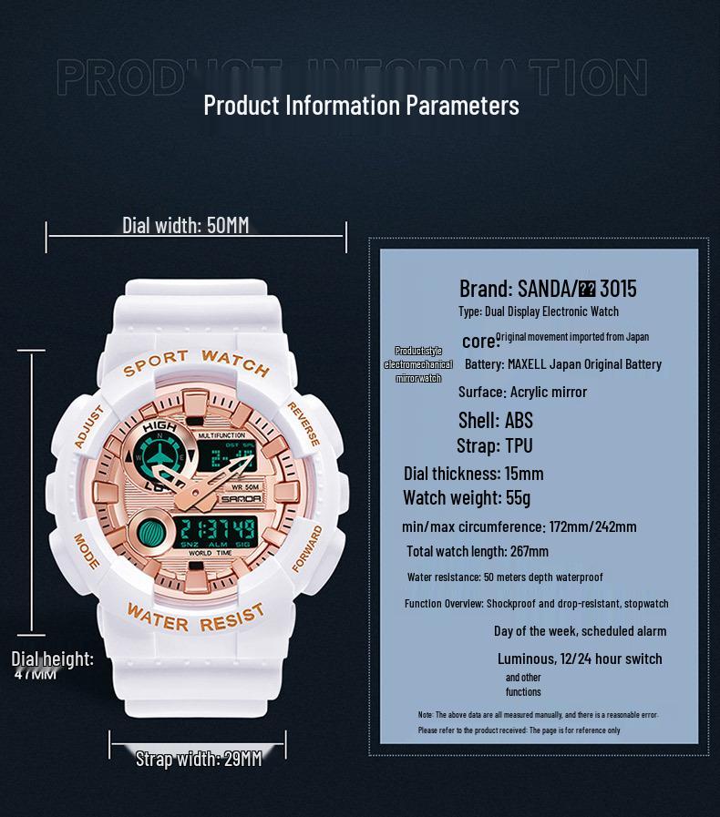 Sanda Multi-functional Waterproof Sports Watch for Men, Women & Students - Popular Electronic Watch