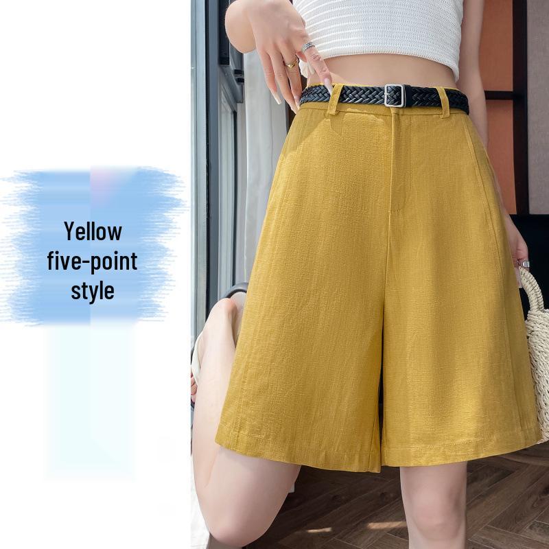 

Tencel Linen Wide-Leg A-Line Shorts for Women - 2026 Spring/Summer Collection M жёлтый