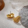 Vintage Metal Striped Texture Heart Stud Earrings for Women 18K Gold Color Plated Love Heart Earring Charm Party Jewelry Gift