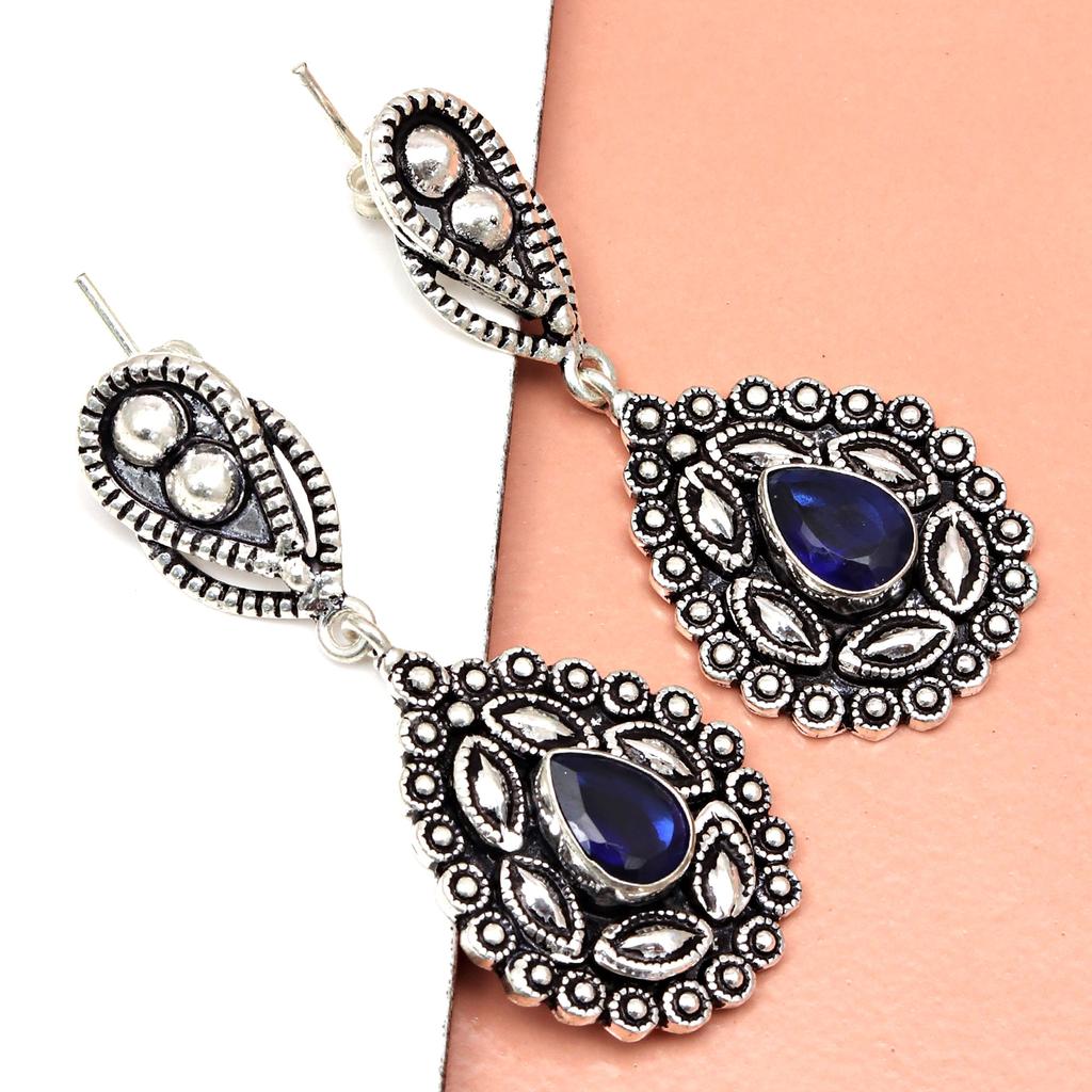 Tanzanite Gemstone Unisex Women's Gift For Her Silver Jewelry Earring 1.5''