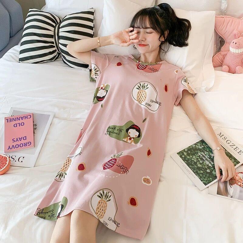 Girls' Summer, Spring and Autumn Short-sleeved Home Wear with Cute Cartoon Designs and Loose Style Pajamas and Nightgowns