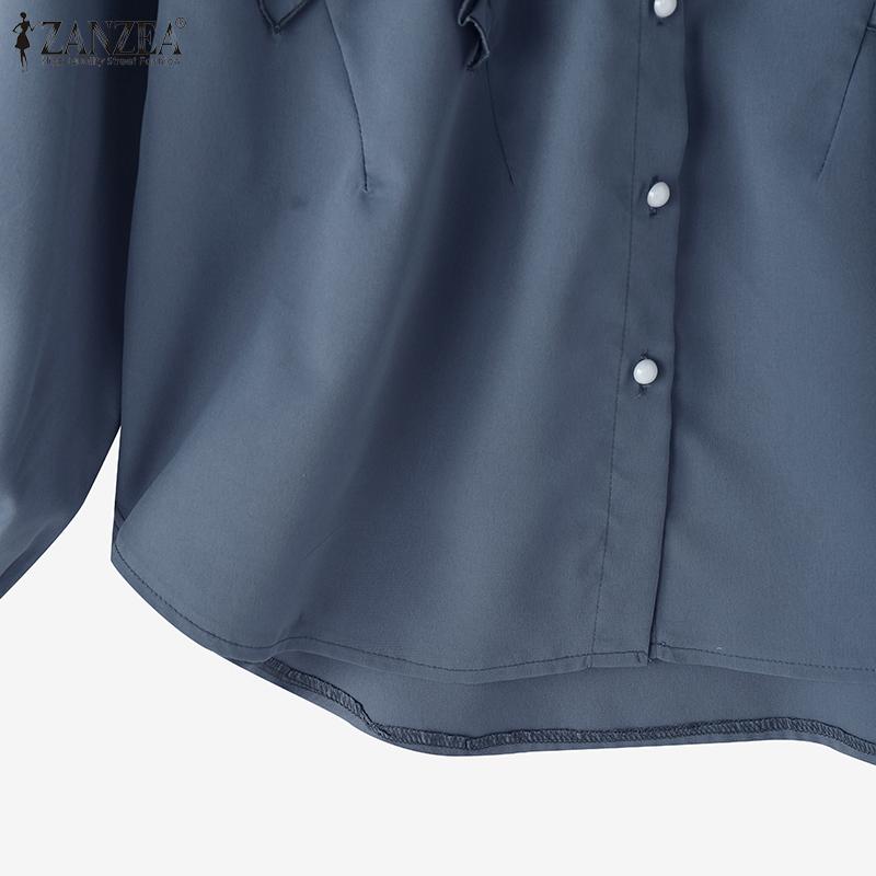 ZANZEA Women Turn Down Collar Loose Causal Long Sleeve Blouse