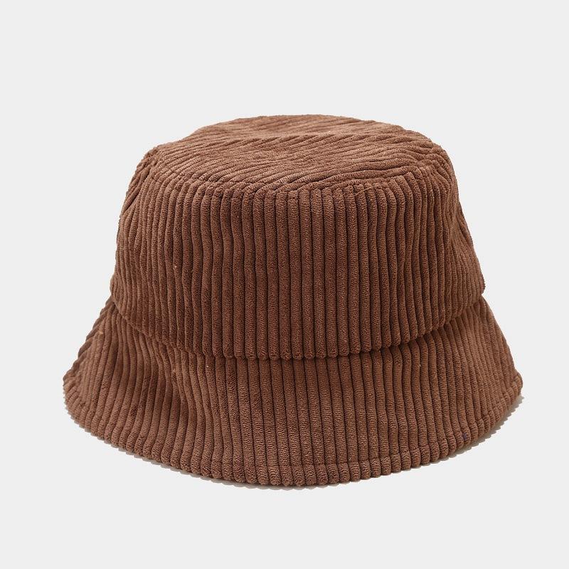 

New Women Fall Winter Classic Corduroy Bucket Hat Outdoor Panama Harajuku Fishing Bucket Hats for Female Male Unisex Casual Cap 54-58cm темно-коричневого кольору