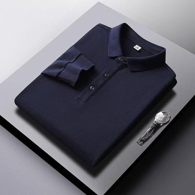 Polo à manches longues pour hommes, printemps et automne, léger, décontracté, à revers, couleur unie, pour jeunes, pour papa