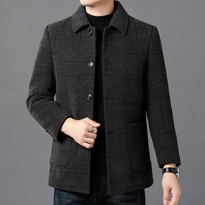 Jacket Medium and Long Lapel Jacket Middle-aged Autumn and Winter Fleece Thickened High-end Casual Dad Wear