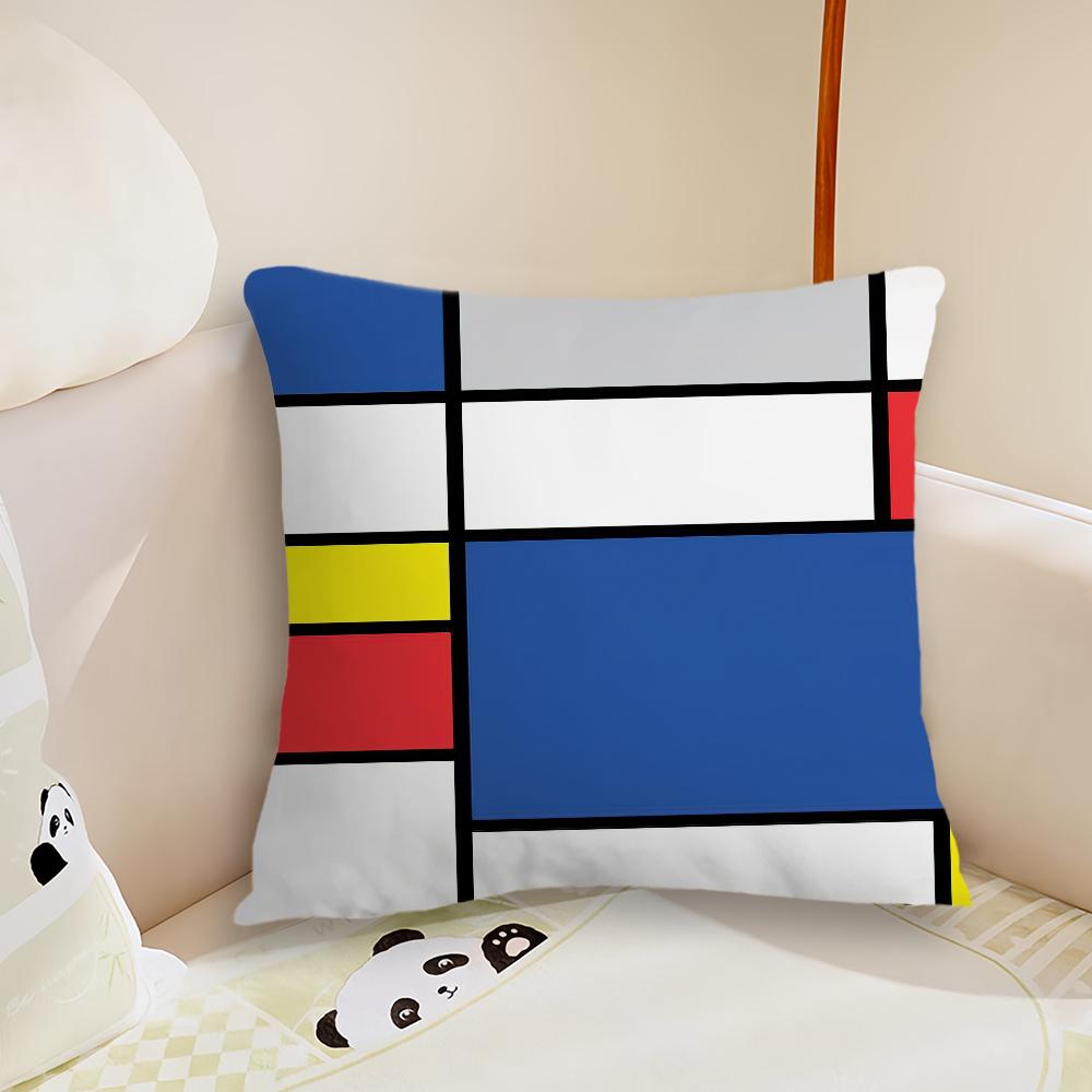 Abstract Painting P-Piet Mondrian Art Pillow Case Living Room Sofa Cushion Cover Suitable For Home Bedroom Room Decoration