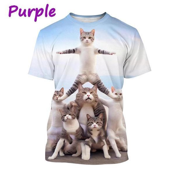 Funny Cute Cat 3D Printing T-Shirt Animal Creative Personality Interesting Street Round Neck Short Sleeve Tees Tops