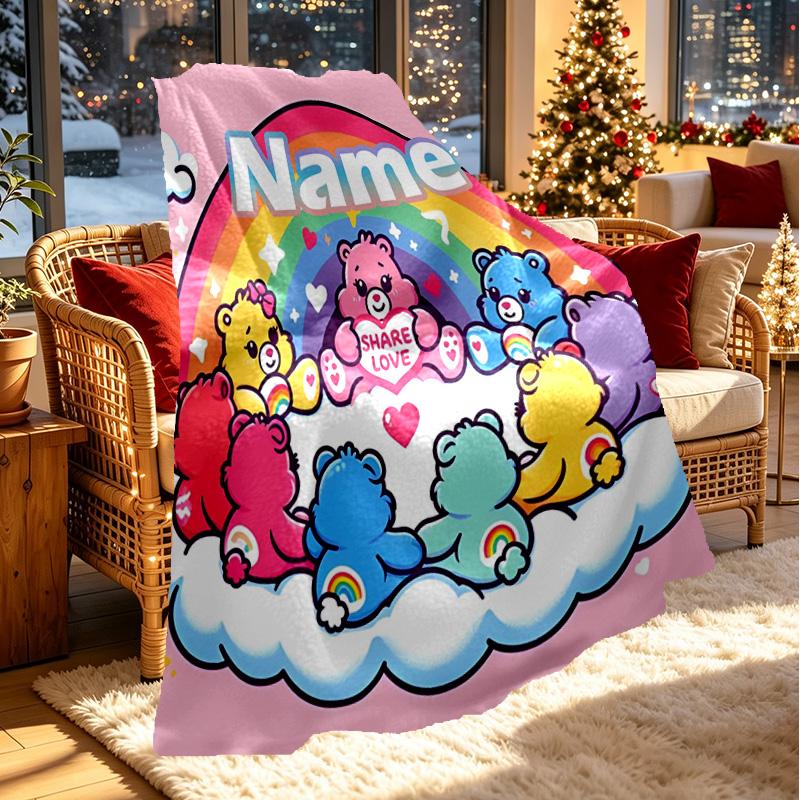Custom Name Personalized Care Bears Print Blanket, Home Decor, Bedroom, Sofa, Camping, Couch, Gifts for Birthday ChristmasEnthusiasts