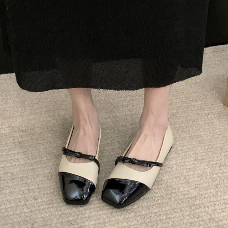Women's Shoes with Flat Autumn New Square Shallow Color Matching Butterflies "Soft Bottom Anti-slip Low Help Shoes