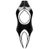 Womens Wet Look Patent Leather Bodysuit Mock Neck Sleeveless Cut Out Crotchless Catsuit Jumpsuit