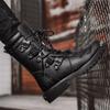 Men's Motorcycle Boots Fashion High Top Rock Punk Boots PU Leather Black Mid-Calf Gothic Mens Boots Outdoor Work Steel Toe Shoes