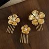 Fashion Pearl Flower Hair Comb Gold Side Clip Court Style Hairclip Alloy Hair Accessory For Women