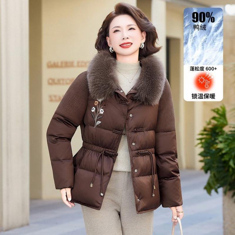 Winter duck down embroidered warm top wide too women's down jacket