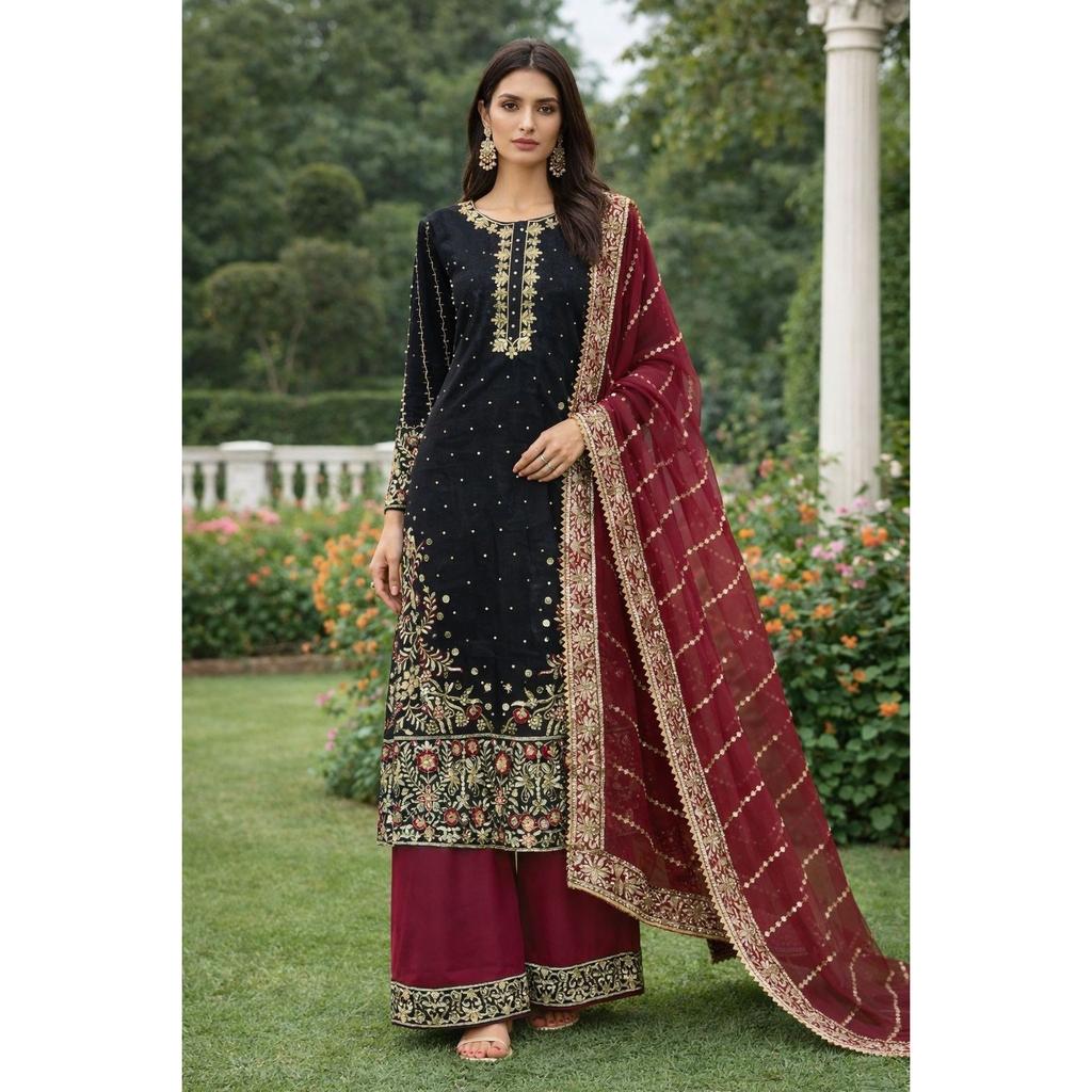 Beautiful Party Wedding Wear Palazzo Suit Indian Pakistani Ethnic Salwar Kameez