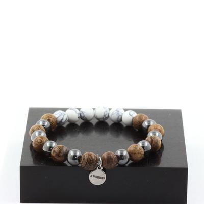 Stones and Minerals. Howlite + Hematite + Wood Bead Bracelet 8 Mm. Made In France.