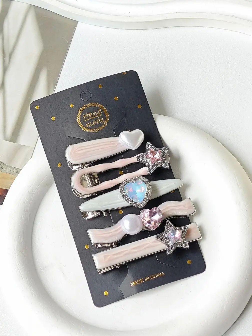 

5Pcs/set Fashion Crystal Heart Star Pentagram Hair Clips Hairpins Barrettes For Women Girls Party Hair Accessories