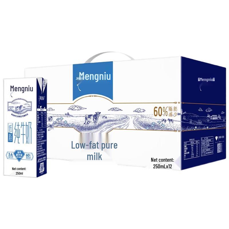 Mengniu Telunsu Low-Fat Pure Milk, 250mL x 12-Pack