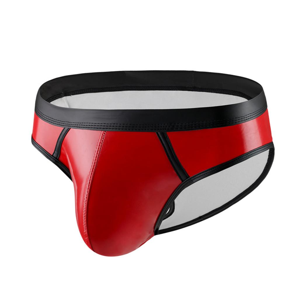 Mens Contrast Patent Leather Briefs Bulge Pouch Low Rise Elastic Waistband Underwear for Nightclub Pool Parties
