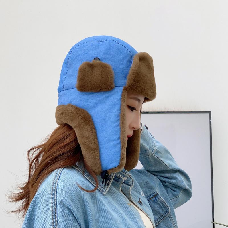 Winter denim women's outdoor warm winter hat fleece thickened ear protectors new cold hat