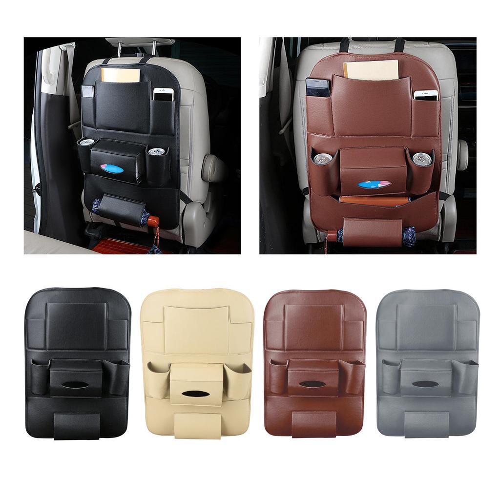 Car Seat Back Organizer PU Leather Tissue Box Storage Backseat Protector Phone