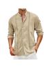 Men's Casual Cotton Linen Stand Collar Shirt - European & American Style for Summer Beach Vacation 2023