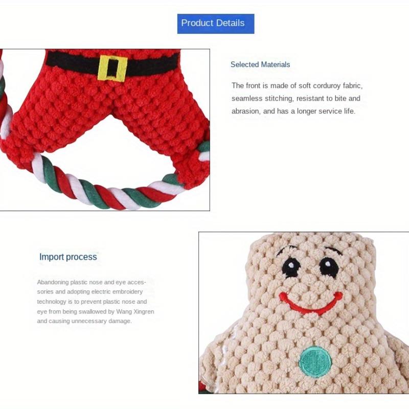 Festive 1pc Christmas Dog Plush Toy Set with Squeaker - Santa, Penguin & Gingerbread Man-Shaped Chew Toys for All Breeds