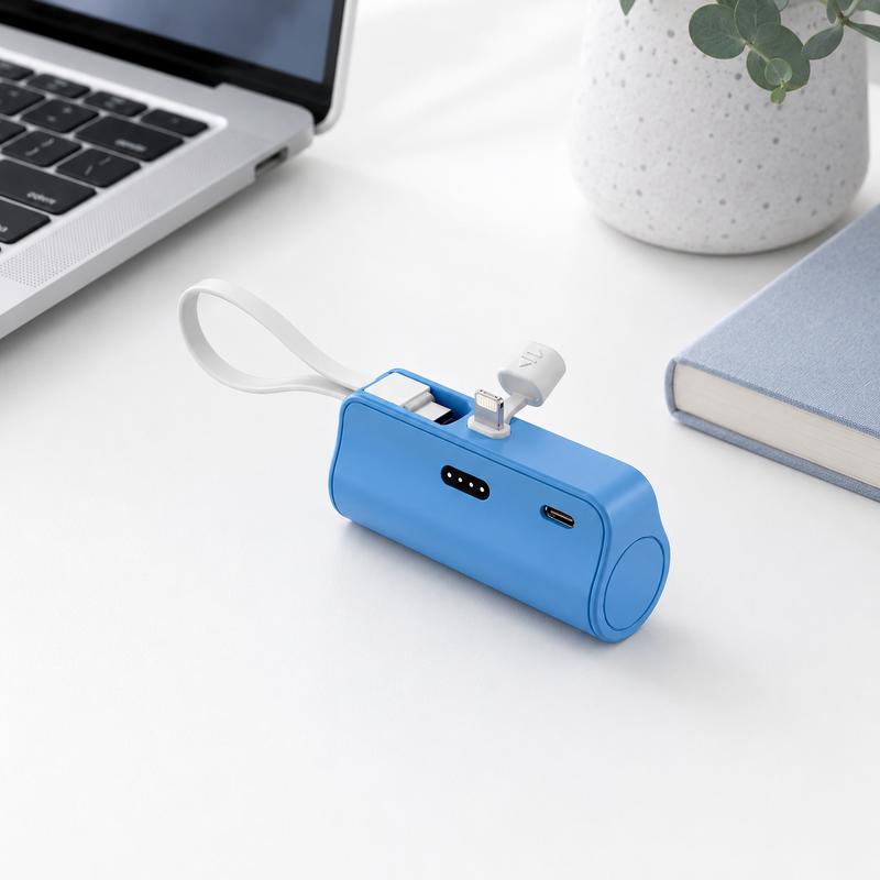 5000mAh Portable Charger Capsule Design Pocket Power Bank Built in Cable Compact Mini Emergency Backup Phone Charger