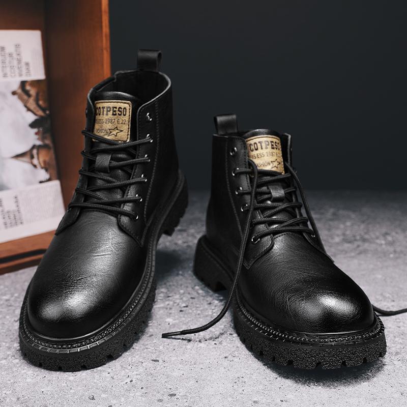Stylish Leather Men's Ankle Boots Comfortable High Top Shoes for Man Winter Autumn Motorcycle Boots Retro Sneakers Outdoor Botas