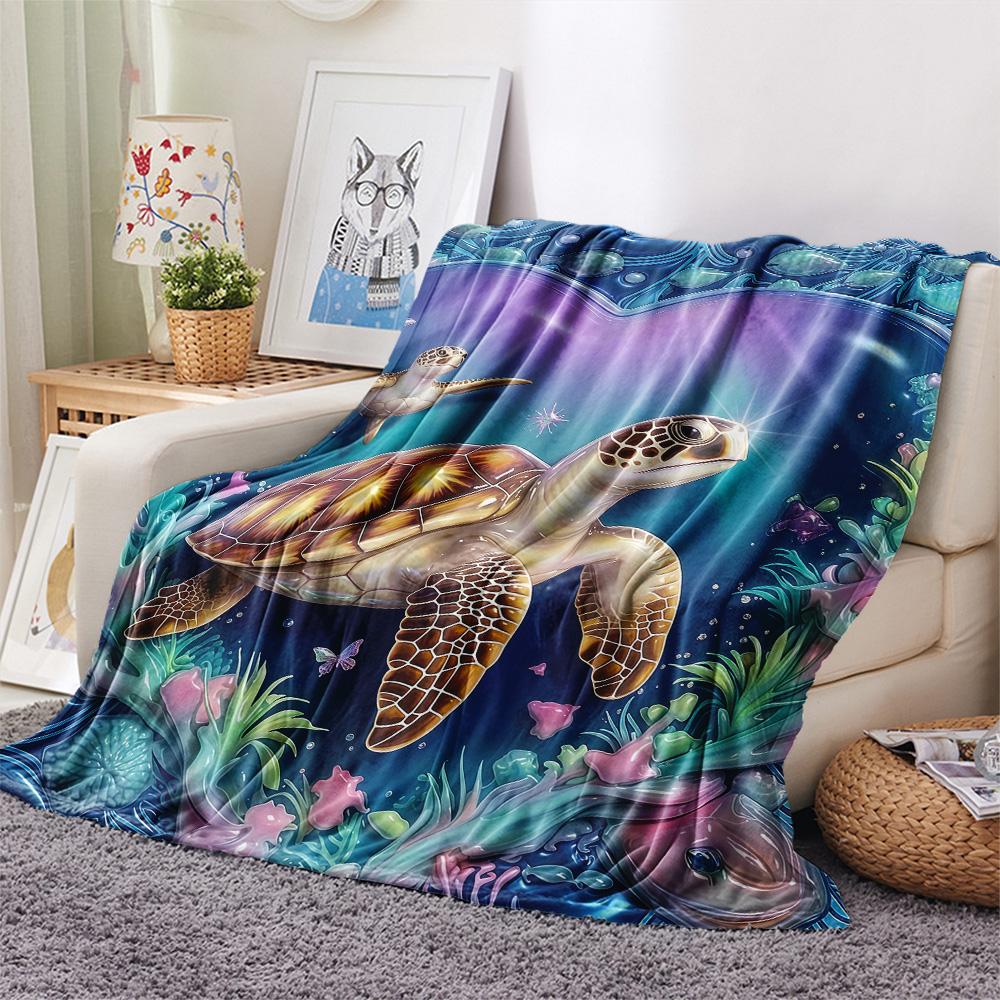 1PC Turtle style  Print FlAannel Blanket, High quality Comfortable for All Seasons, Home Decor, Warmth and Comfort