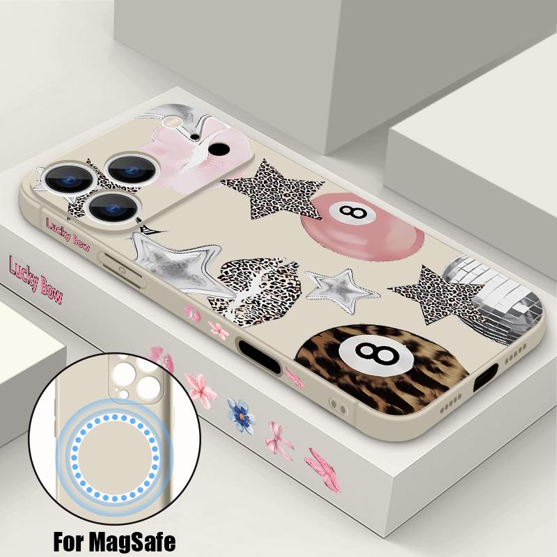 Leopard Print Stars Billiards Case For iPhone 17 Pro Max Magnetic For Magsafe Silicone Cover For iPhone 16 Pro Max Funda iPhone 15 14 13 12 11 16E