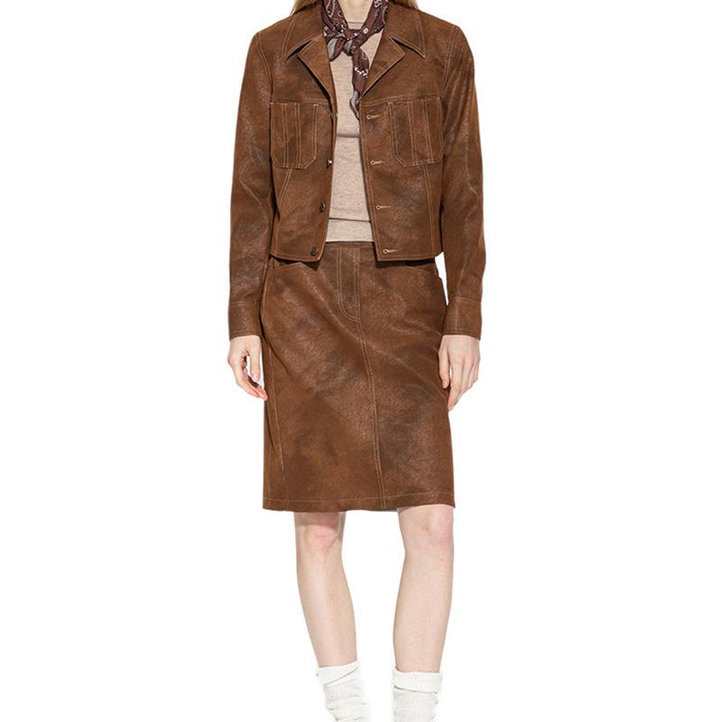 

Black Hole 2026 Retro Suede Straight Midi Skirt in Golden Coffee for Autumn/Winter S золотистый/кофейный