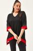 Women's Big Size Blouse Plus Size Black-Green Blouse with Tulle Detail On Sleeves and Skirt