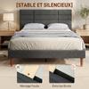 Bed Frame 140 X 200 Cm With Wooden Slatted Base Double Bed Upholstered In Linen Effect Storage Underneath Noise Free Gray