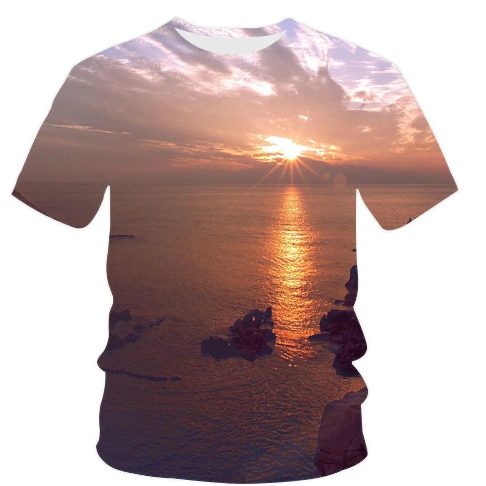 Summer Landscape Pattern T-shirt Men's Fashion Natural Scenery Top Handsome Casual Fashion 3D Printed Clothing