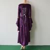 European and American Style Gold Velvet Lap-up Trumpet Sleeves Vintage Medieval Long Dress Dress