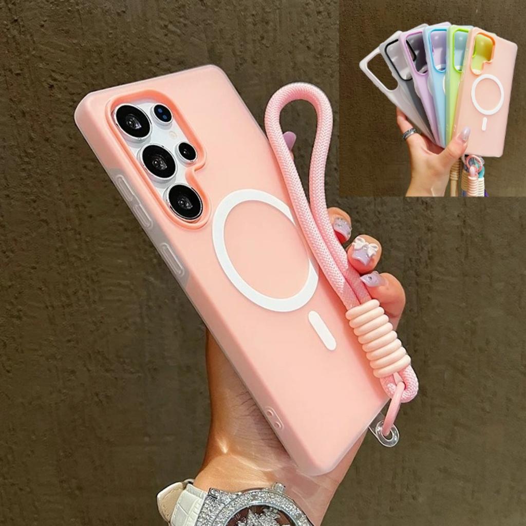 Candy Color Matte For Magsafe Case For Samsung Galaxy S25 S24 S23 S22 Ultra Plus S25Edge S25FE S24FE A17 With Lanyard Soft Cover