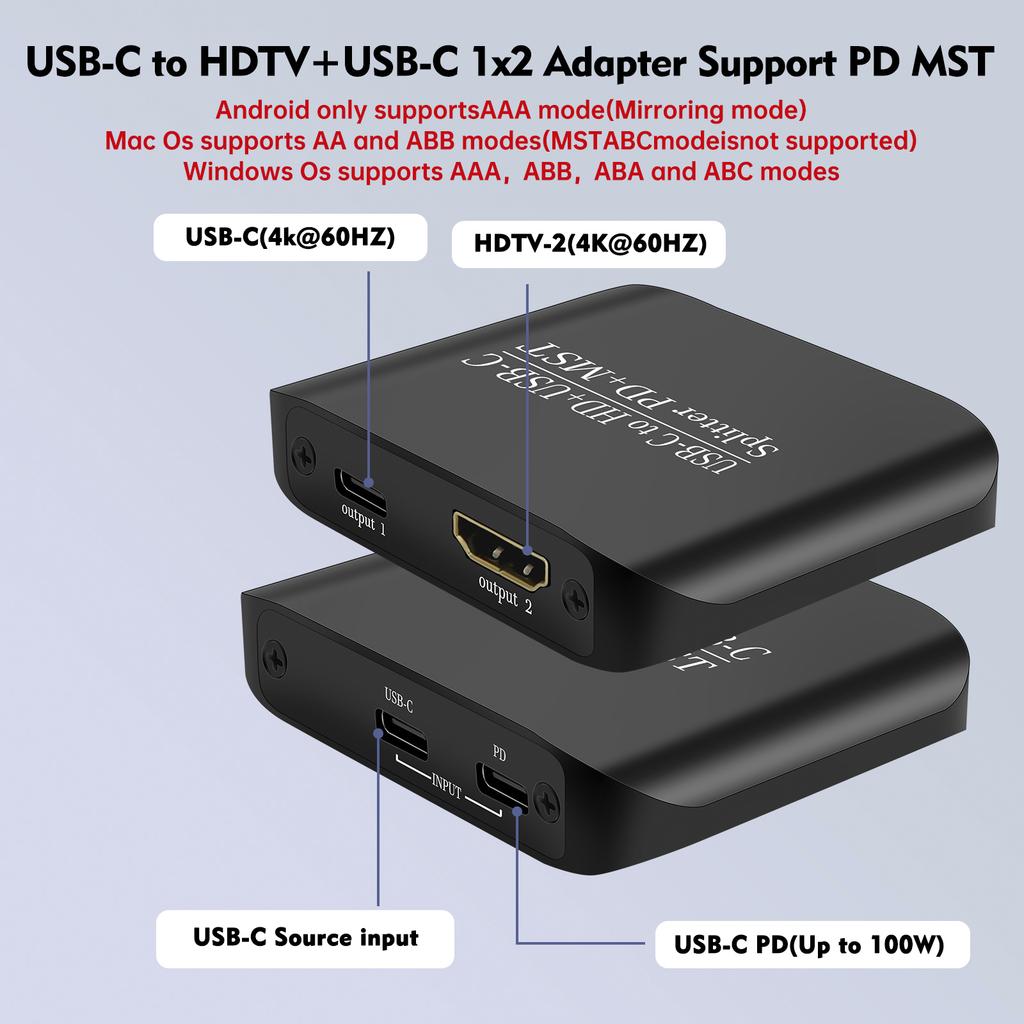 4K60TYPE-C to HDMI+TYPE-C Adapter Same Display PD Power Supply Splitter MST/PD