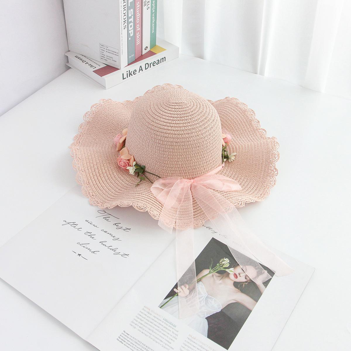 

Пляжный отдых Пляжная соломенная шляпа для женщин, Складная шляпа-солнцезащитный козырек с защитой от УФ-лучей M（56-58cm）