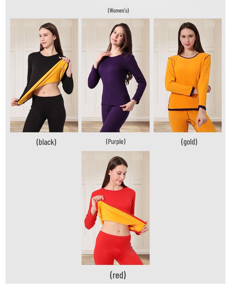 Thermal Velvet Slim Fit Couple Suit: Women's & Men's Round Neck Autumn/Winter Underwear