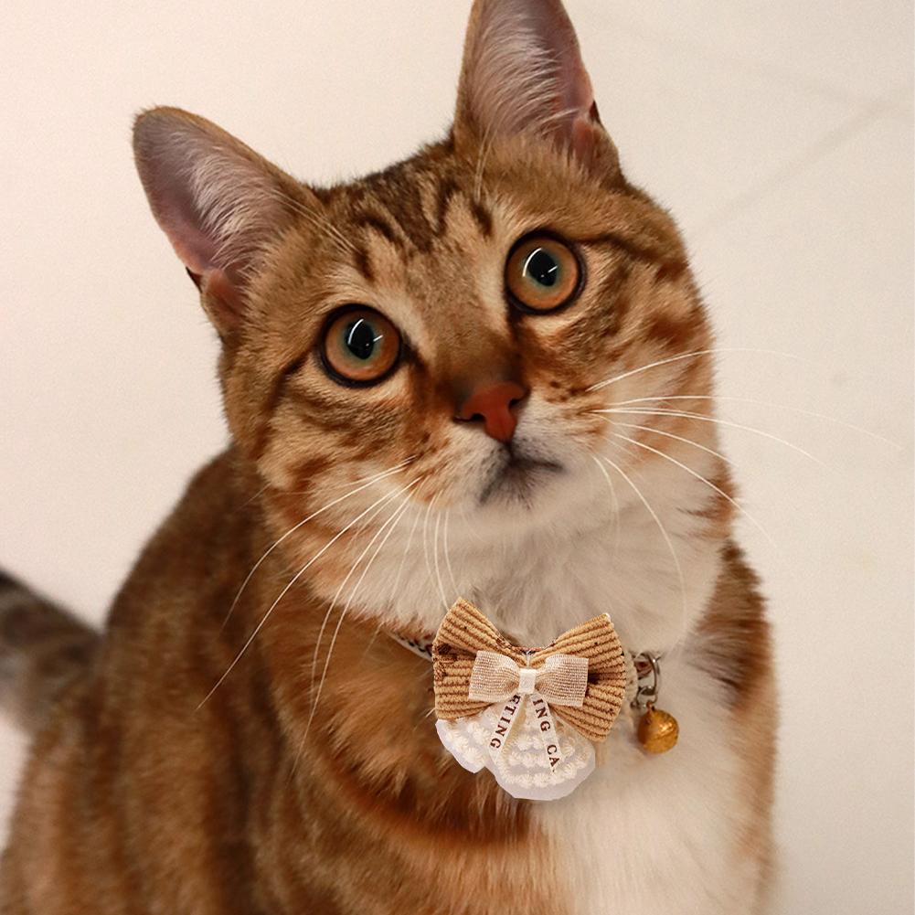 Cute Adjustable Pet Cat Collar Bell Collar Kitten Necklace Pet Collars for Small Dog Necklace Party Photo Props