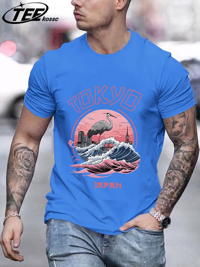 Tokyo Japan Harajuku Kran Wellen T-Shirt Herren Sommer Mode T-Shirt Baumwolle Freizeitkleidung Bequem Weich Männlich Kurzarm