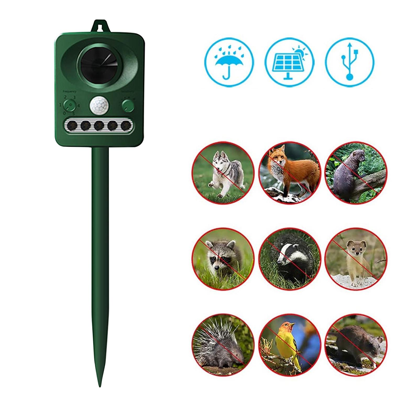 

Ультразвуковой отпугиватель животных, солнечный электронный отпугиватель животных, водонепроницаемый на открытом воздухе, с мигающим светодиодом