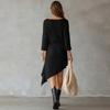Women's Loose Fit Wrap V-Neck Knit Short Dress with Three-Quarter Sleeves and Irregular Hem